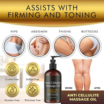 Velure Cellulite Massage Oil Infused with Collagen and Stem Cell Skin Tightening Moisturizing Body Essential Oil