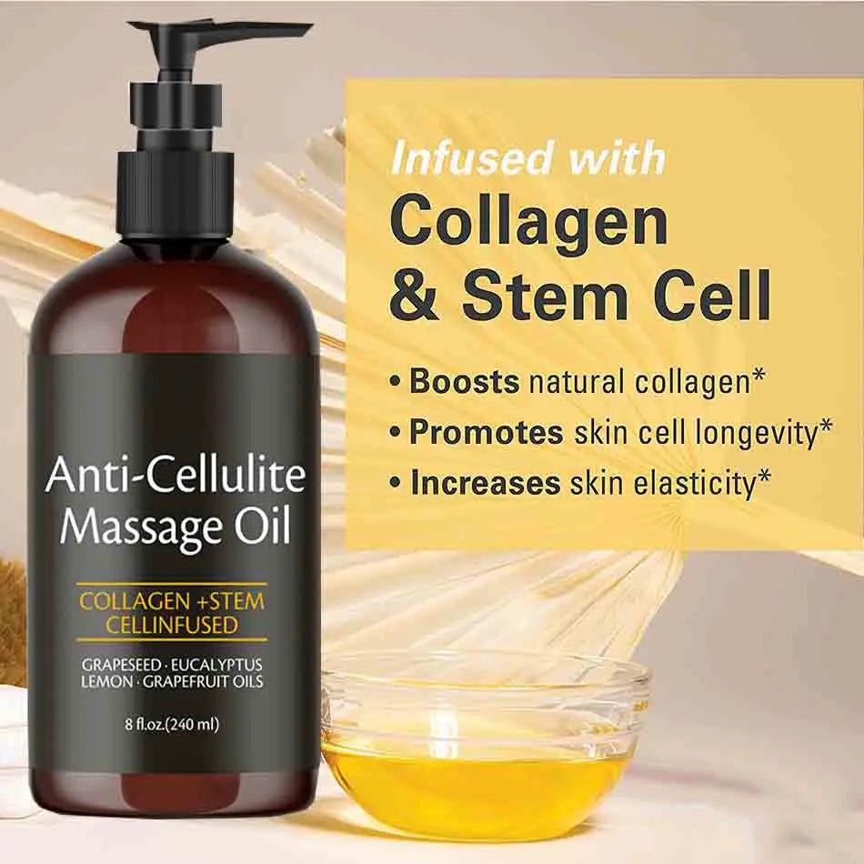 Velure Cellulite Massage Oil Infused with Collagen and Stem Cell Skin Tightening Moisturizing Body Essential Oil